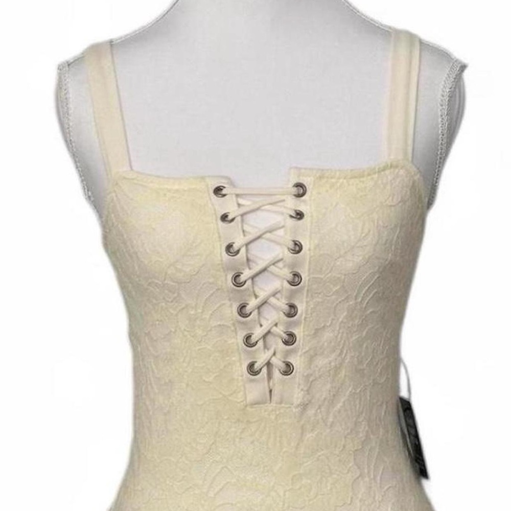 Cream Lace-Up Lace Dress Top